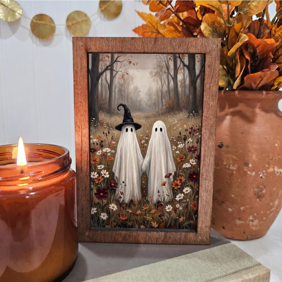 BD Lasers 4x6 wood block sign - Ghost Couple Fall