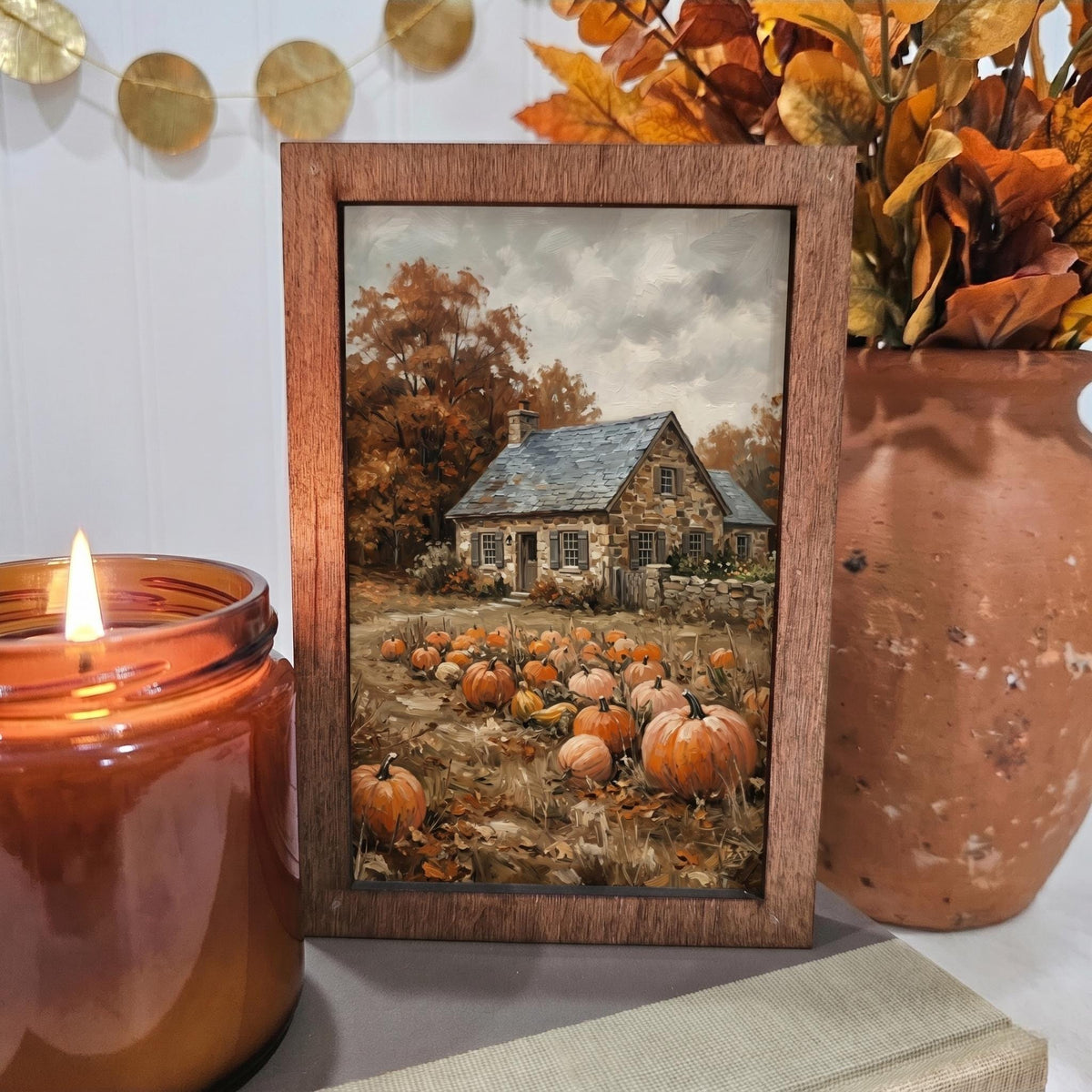 BD Lasers 4x6 wood block sign - Fall Cottage Pumpkin Patch