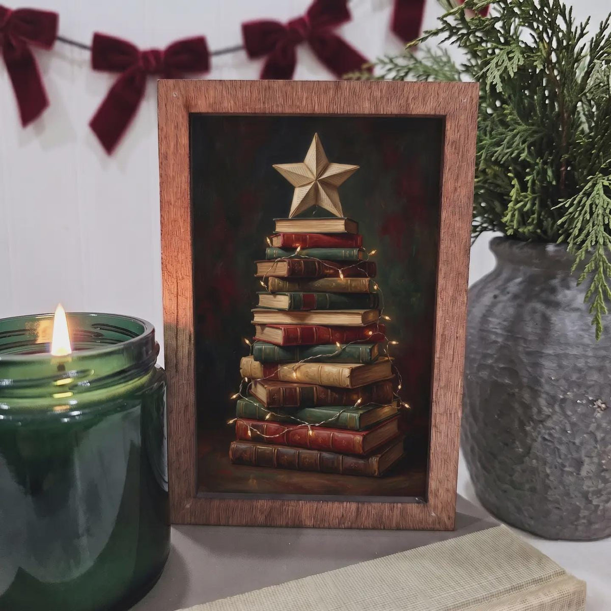 BD Lasers 4x6 wood block sign - Christmas Tree of Books