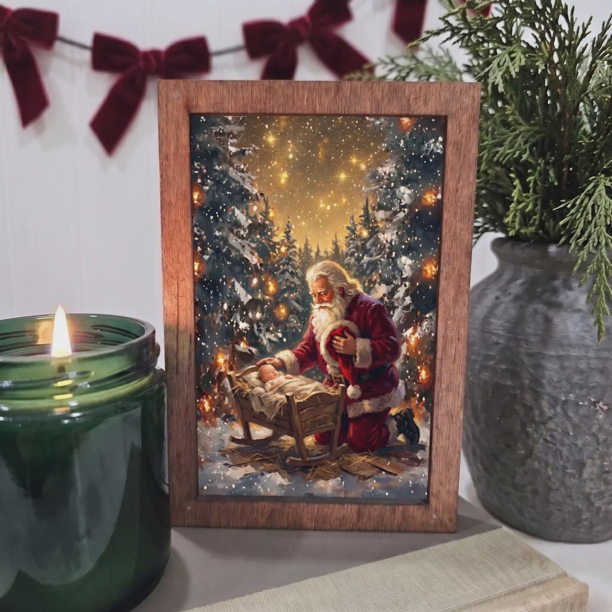 BD Lasers 4x6 wood block sign - Santa and Baby Jesus