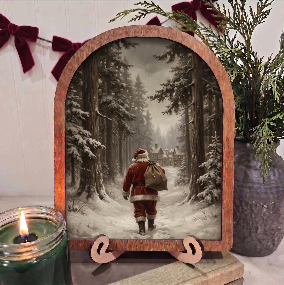 Arch Christmas Santa Walking Forest Framed Art