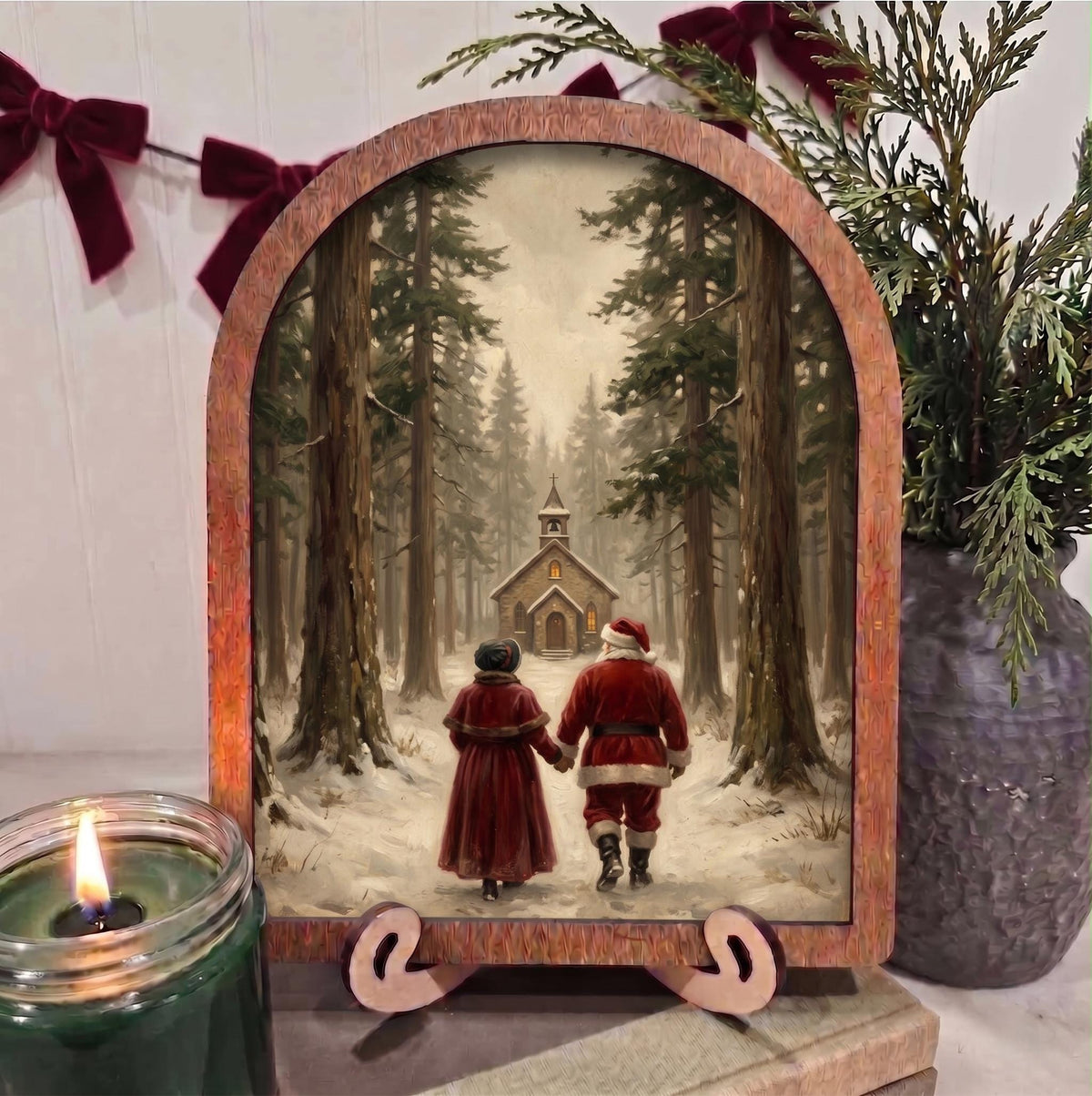 Arch Christmas Santa and Mrs Claus Framed Art