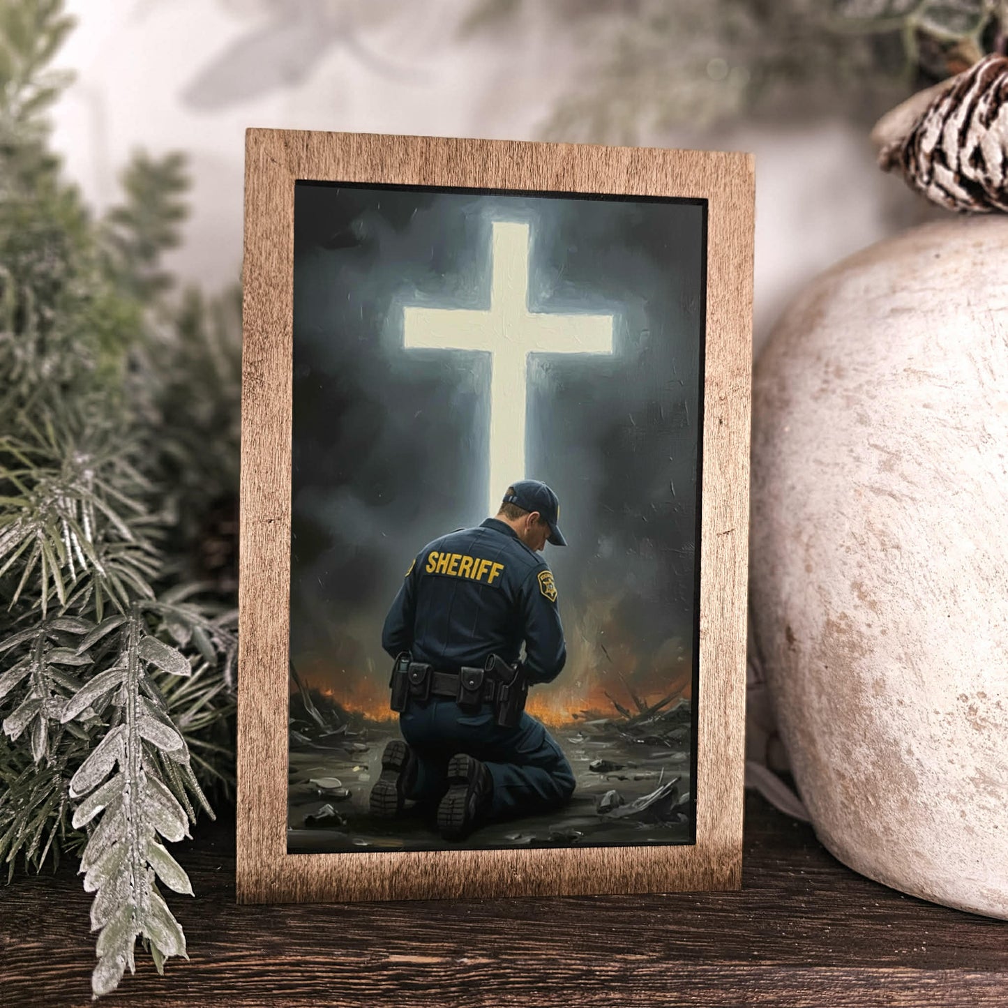 4x6 Wood Block Sign Art- Sheriff Cross