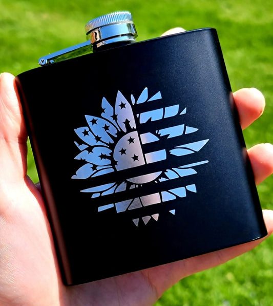 Sunflower American Flag Flask