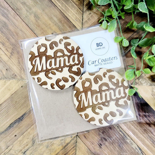 Wood Car Coaster Set- Mama Cheetah