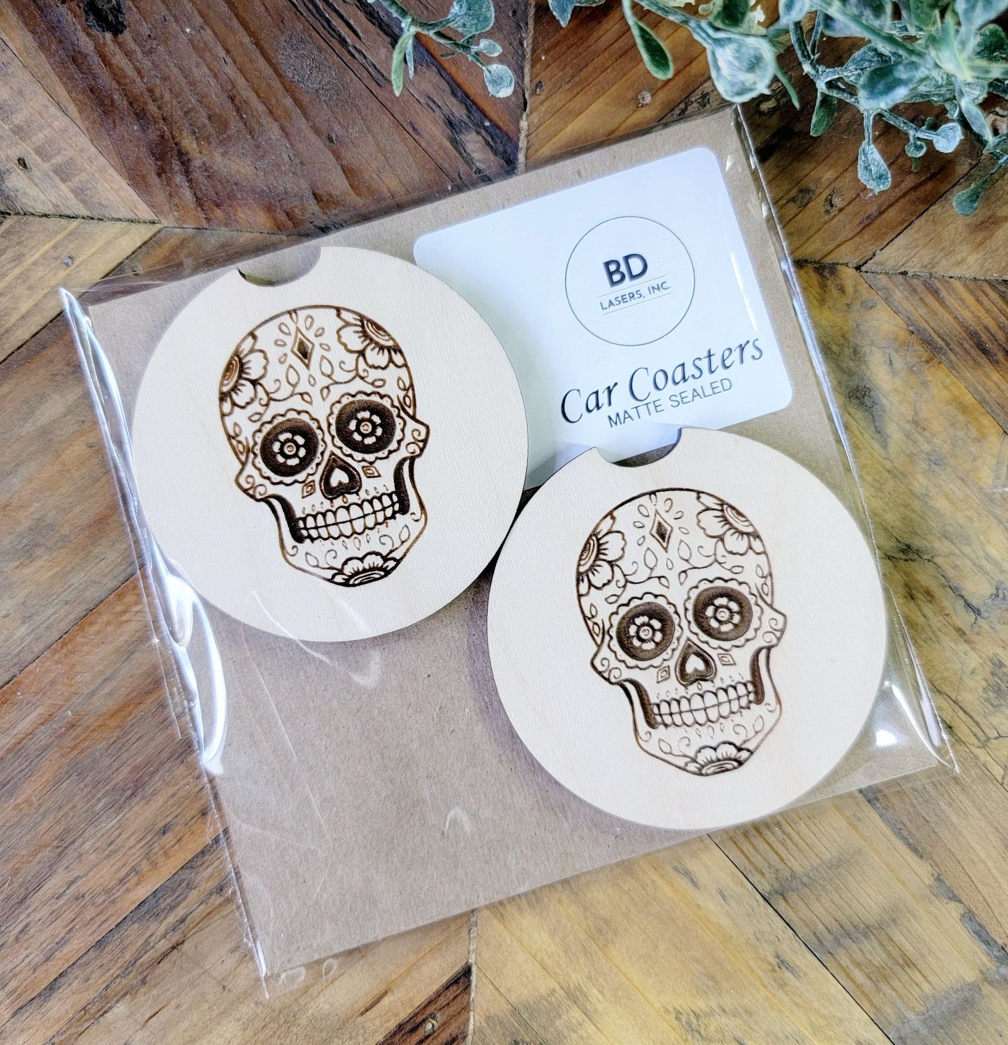 Sugar Skull Car Coaster Set of 2 Halloween