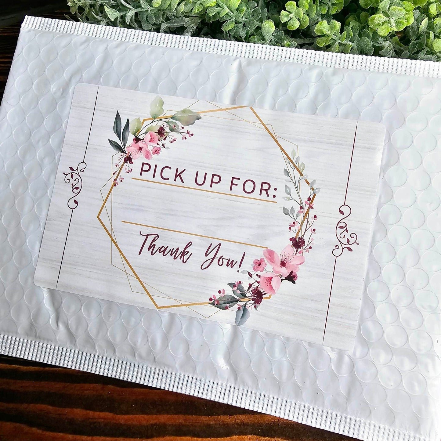 4x6 Pink Floral Pick Up Thank You Stickers