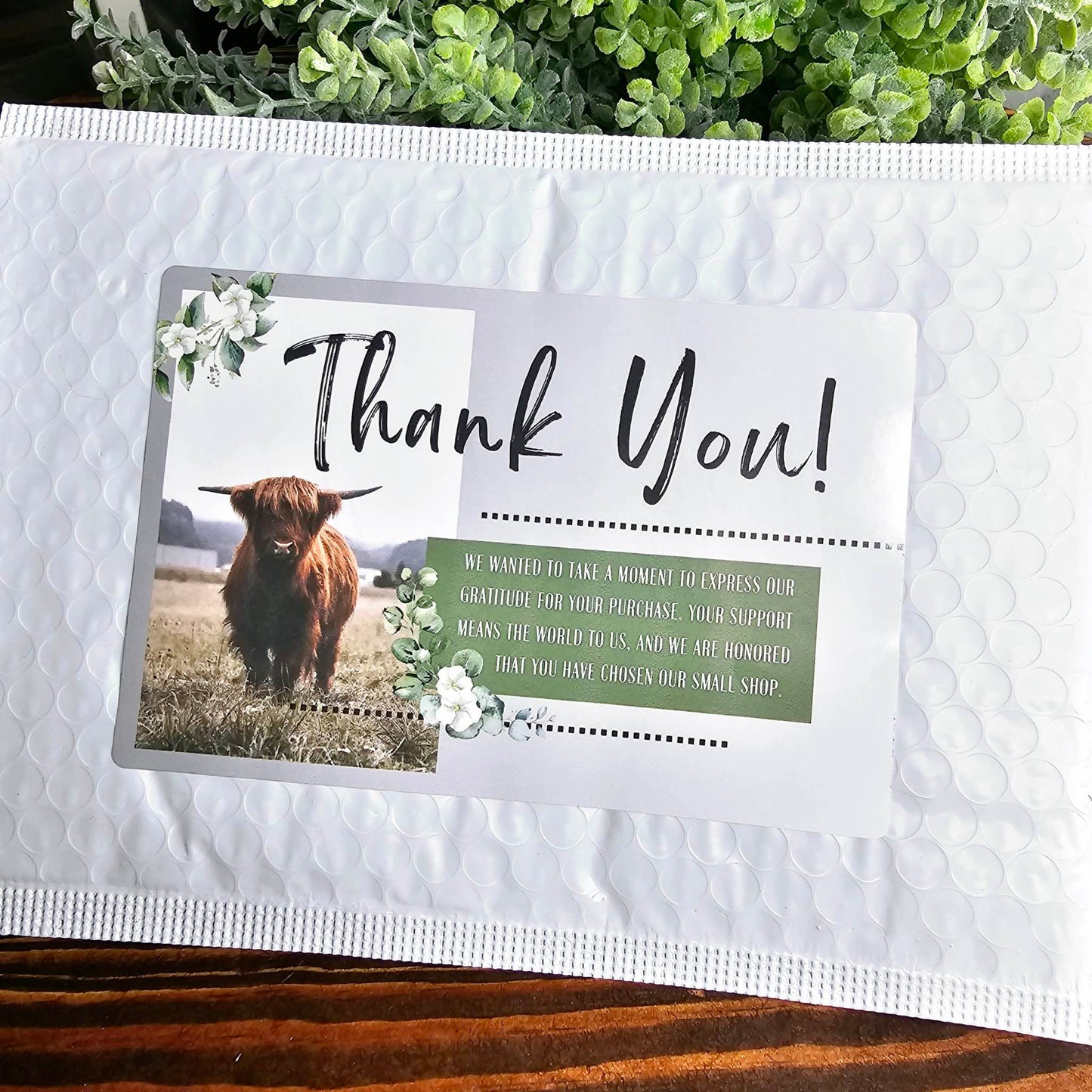 4x6 Green Highland Cow Thank You Stickers