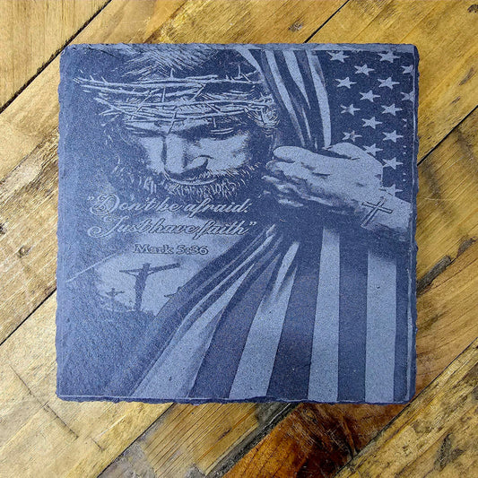 Slate Drink Coaster Mark 5:36 Faith USA Flag In God We Trust