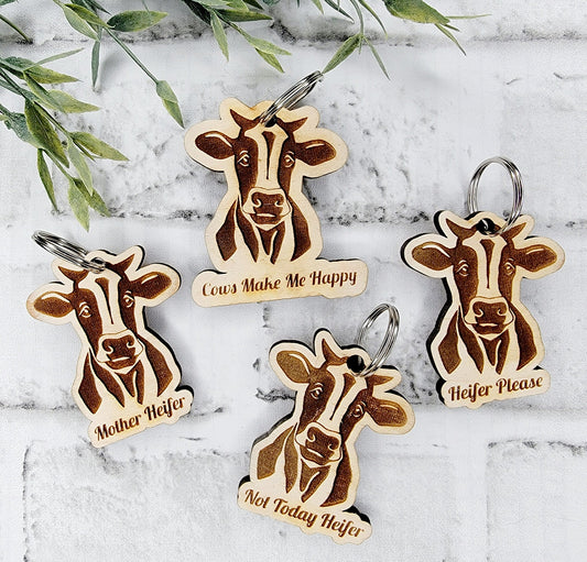 Cow Keychains Not Today Heifer, Mother Heifer, Cows Make Me Happy, Heifer Please