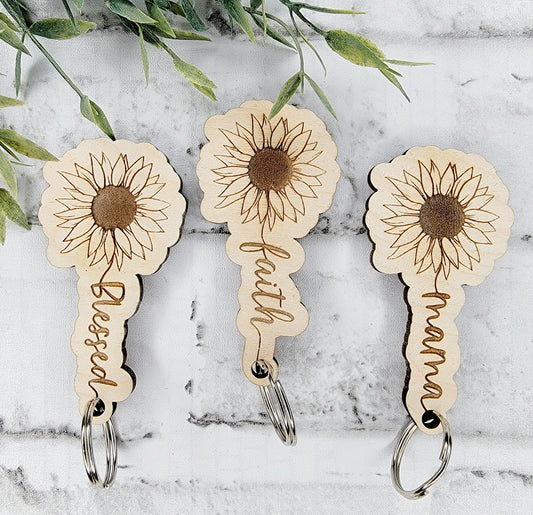 Sunflower Keychain Blessed, Mama, Faith